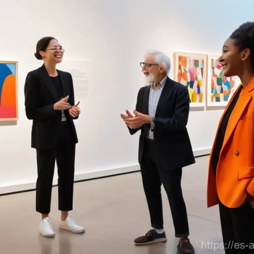 전시 기획자의 역할과 역량 - **Prompt:** A vibrant, diverse group of people of various ages, dressed in stylish casual attire, en...