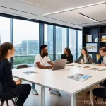 해외 예술경영 교육 과정 - **Prompt 1: Global Cultural Management Students in a Collaborative Hub**
    A bright, modern co-wor...