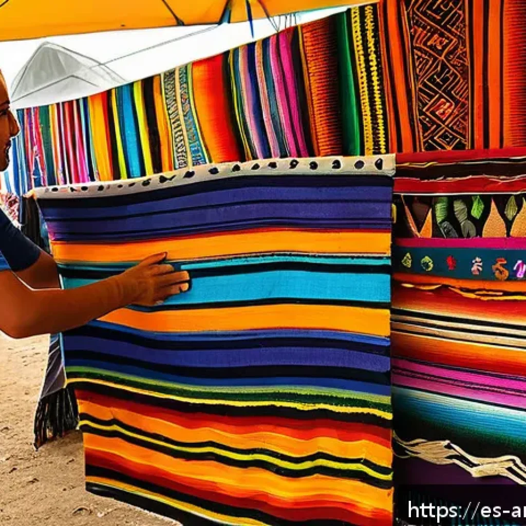 문화예술 스타트업 창업 - A vibrant Latin American cultural market scene, featuring diverse artisans showcasing traditional cr...