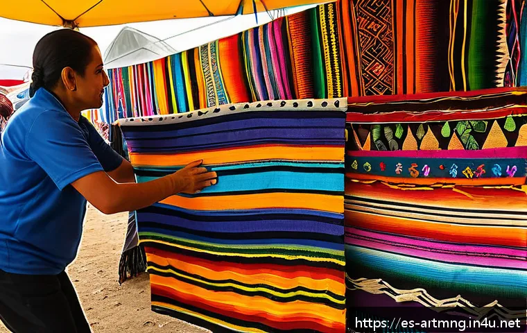 문화예술 스타트업 창업 - A vibrant Latin American cultural market scene, featuring diverse artisans showcasing traditional cr...